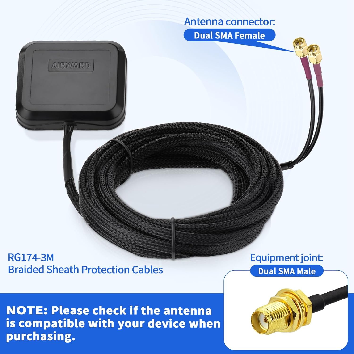 SUPERBAT 4G LTE SMA Male MIMO Antenna Adhesive Magnet Mount with 10ft Extension Cables for Verizon AT&T T-Mobile Sprint 4G LTE Router Cellular IoT Gateway Mobile Broadband Modem Hotspot