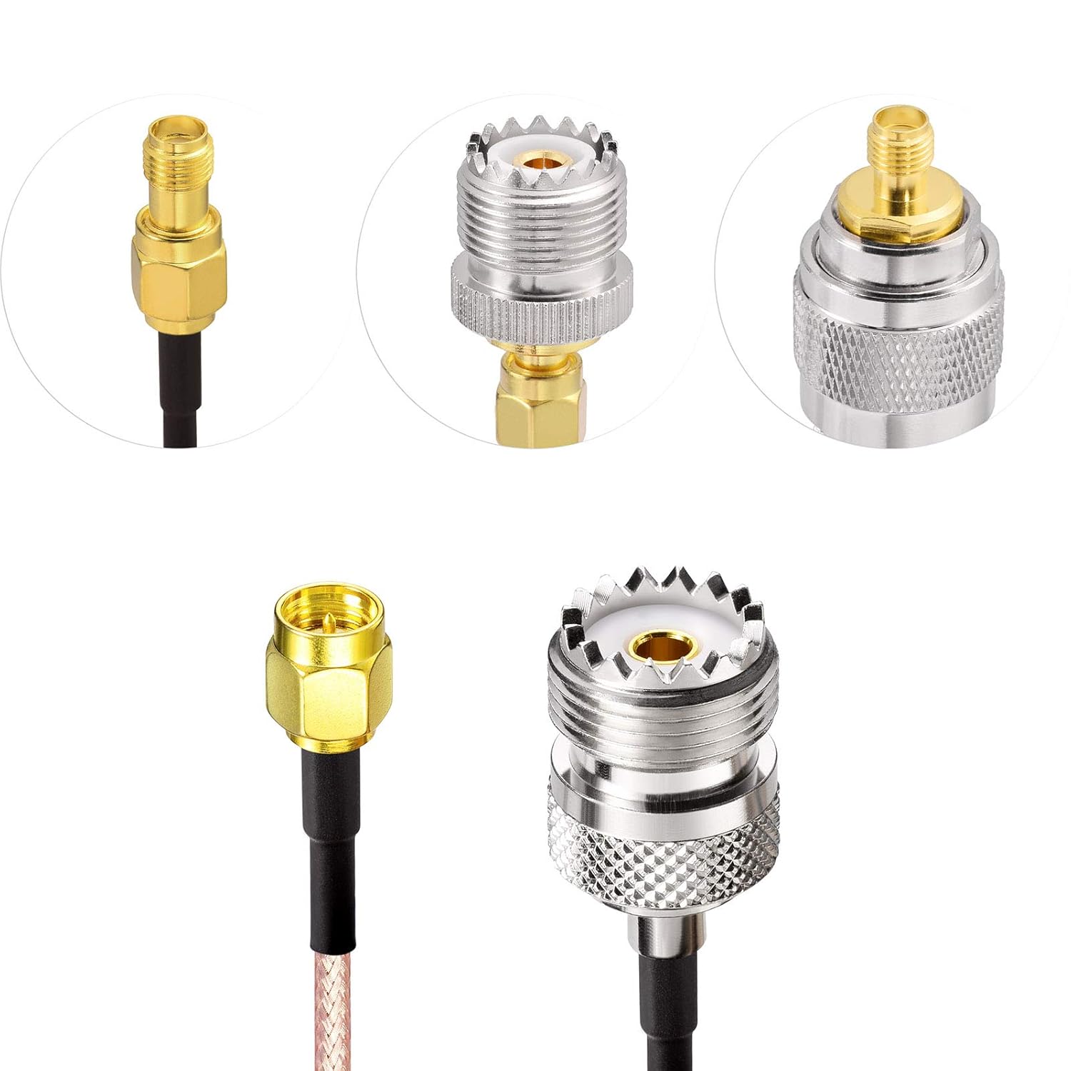 Superbat SMA Male to SO239 RF Coaxial Coax Cable 6inches + 3pcs Adapter Kit, SMA to UHF Cable + SMA to SO239/PL259 Adapter Kit for RF Applications/CB Radio/Handheld Radio Antenna/Walkie Talkie etc