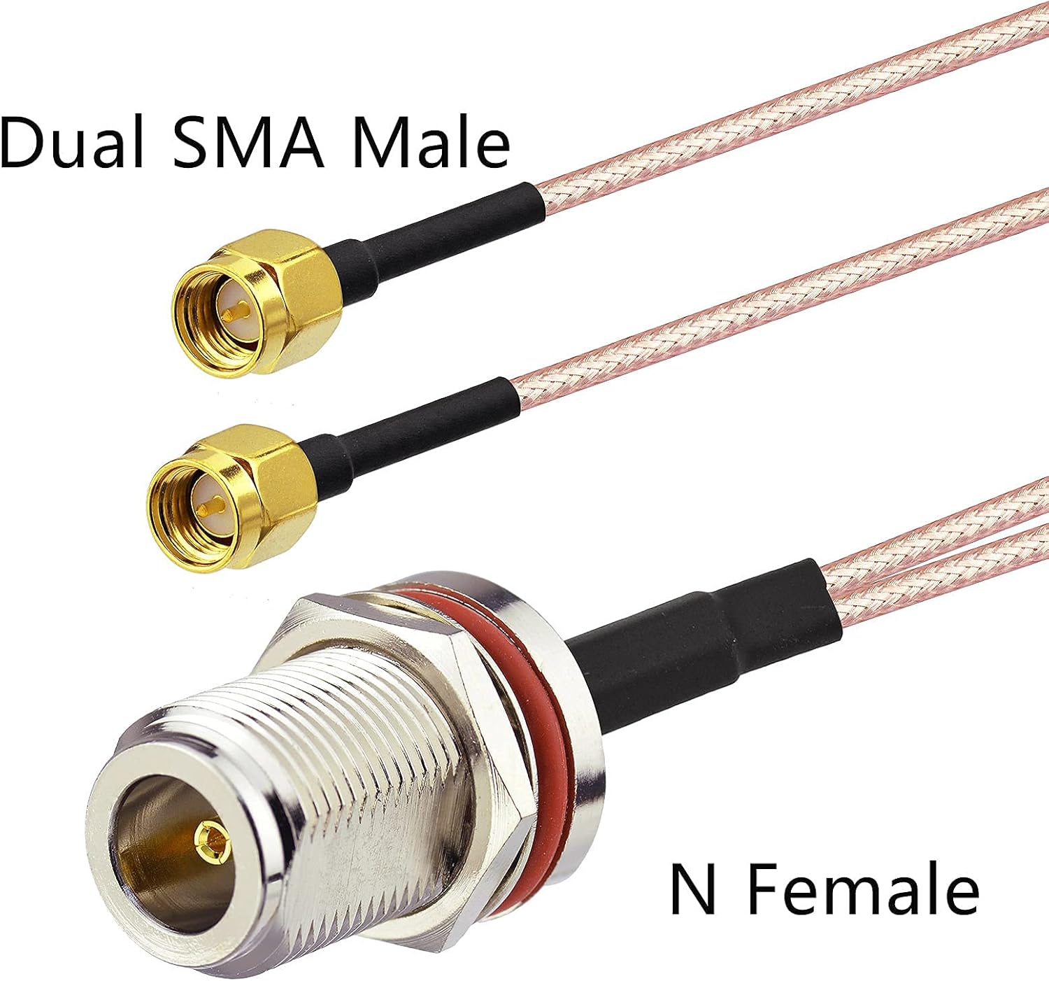 Superbat 1ft 30cm N Female to Dual SMA Male Coaxial Cable Splitter Adapter for 3G/4G/LTE/Ham/ADS-B/GPS/RF Radio & Antenna