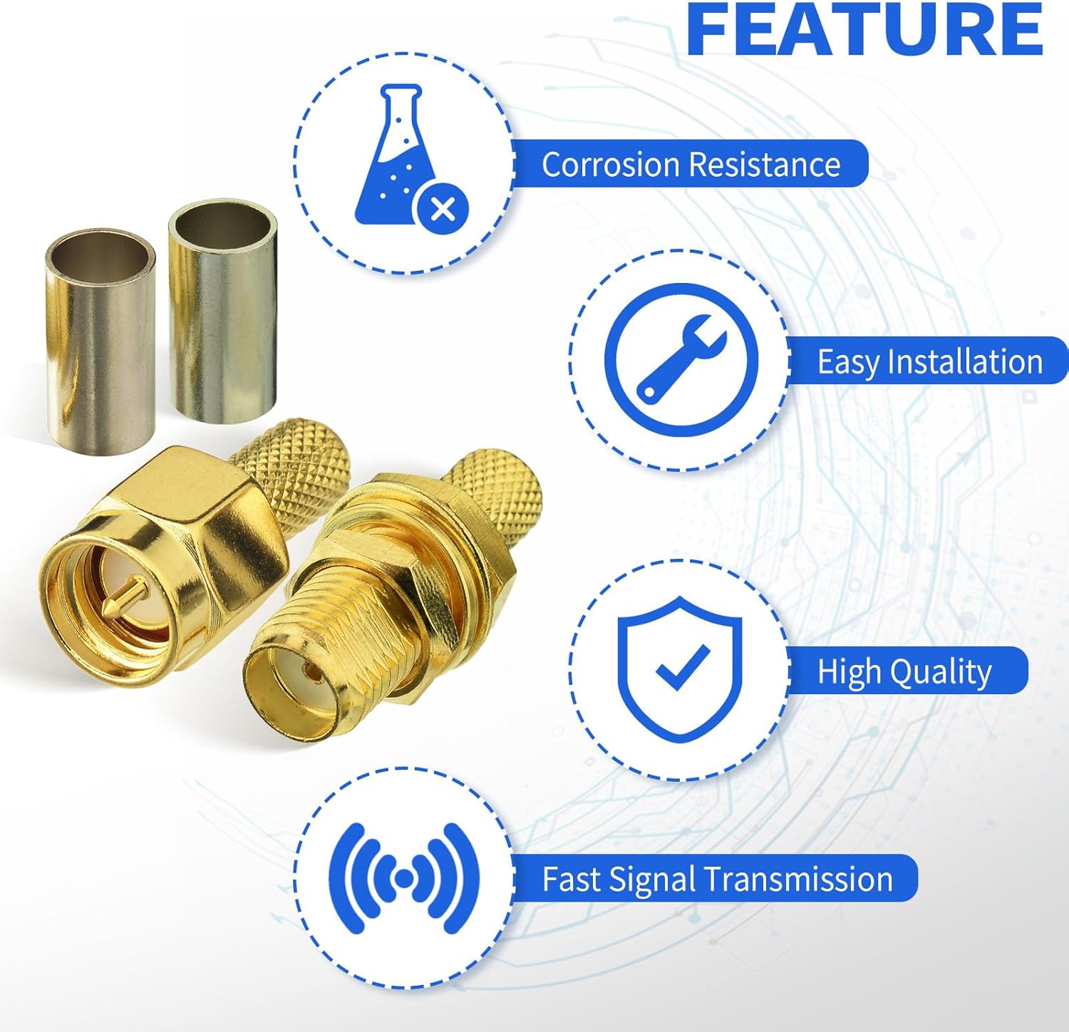 Superbat SMA Crimp Connectors Kit SMA Male + SMA Female Crimp Solder Connector Kit for RG58 RG142 RG400 RG303 RG141 LMR195 Low Loss Coax Cable 10-Pack