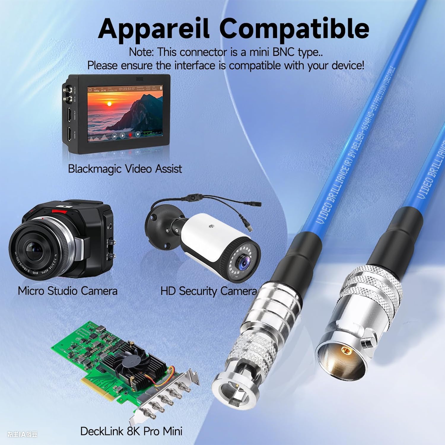 Superbat HD-BNC Male to BNC Female Cable 12inch Belden 1694A 18AWG 3G/6G/HD-SDI Cable 75 Ohm Supports 4K/8K Video for Broadcast & Cameras 2-Pack