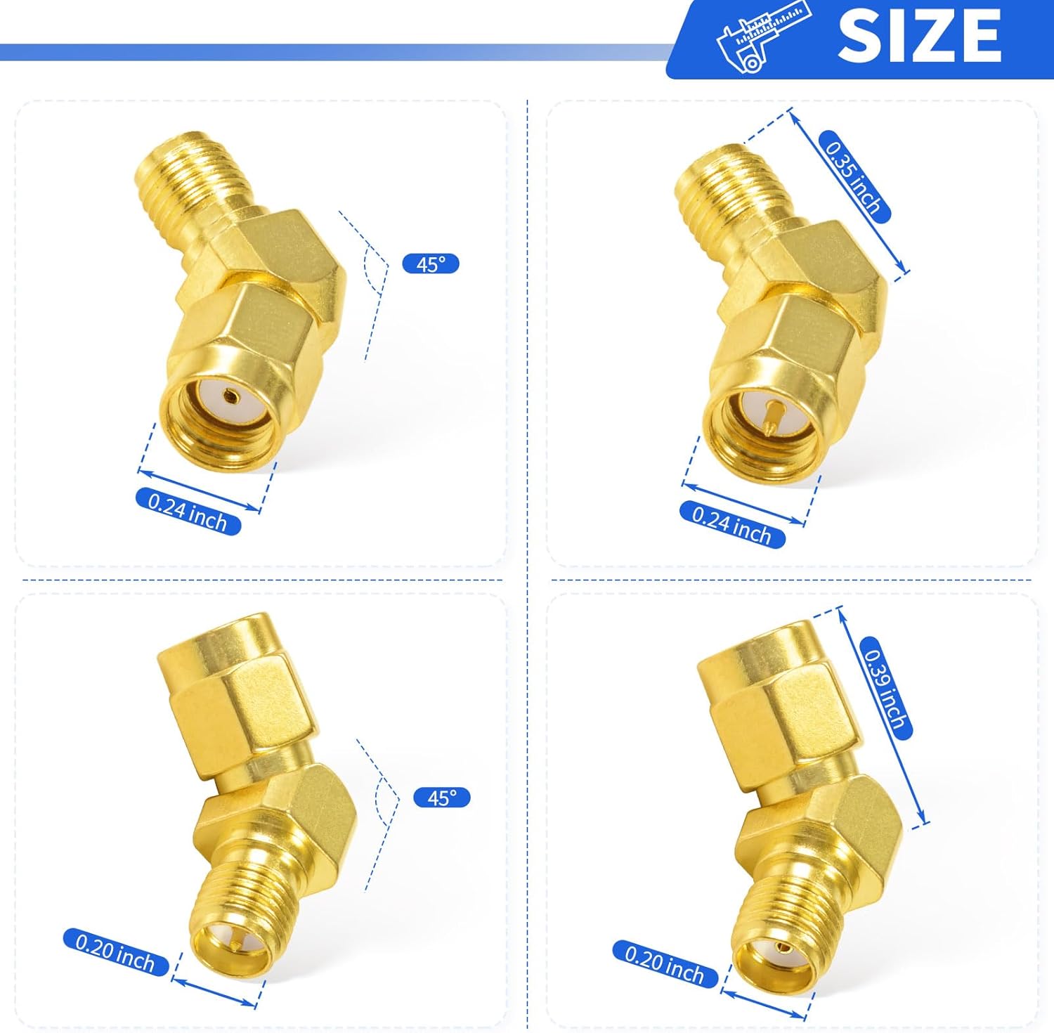 Superbat FPV Drone Goggles Antenna Adapter SMA to RP-SMA 45 Degree Adapter Connector Kit 4-Pack for FPV Antenna Race/Quadcopter Fatshark Goggles WiFi Antenna Extension Cable