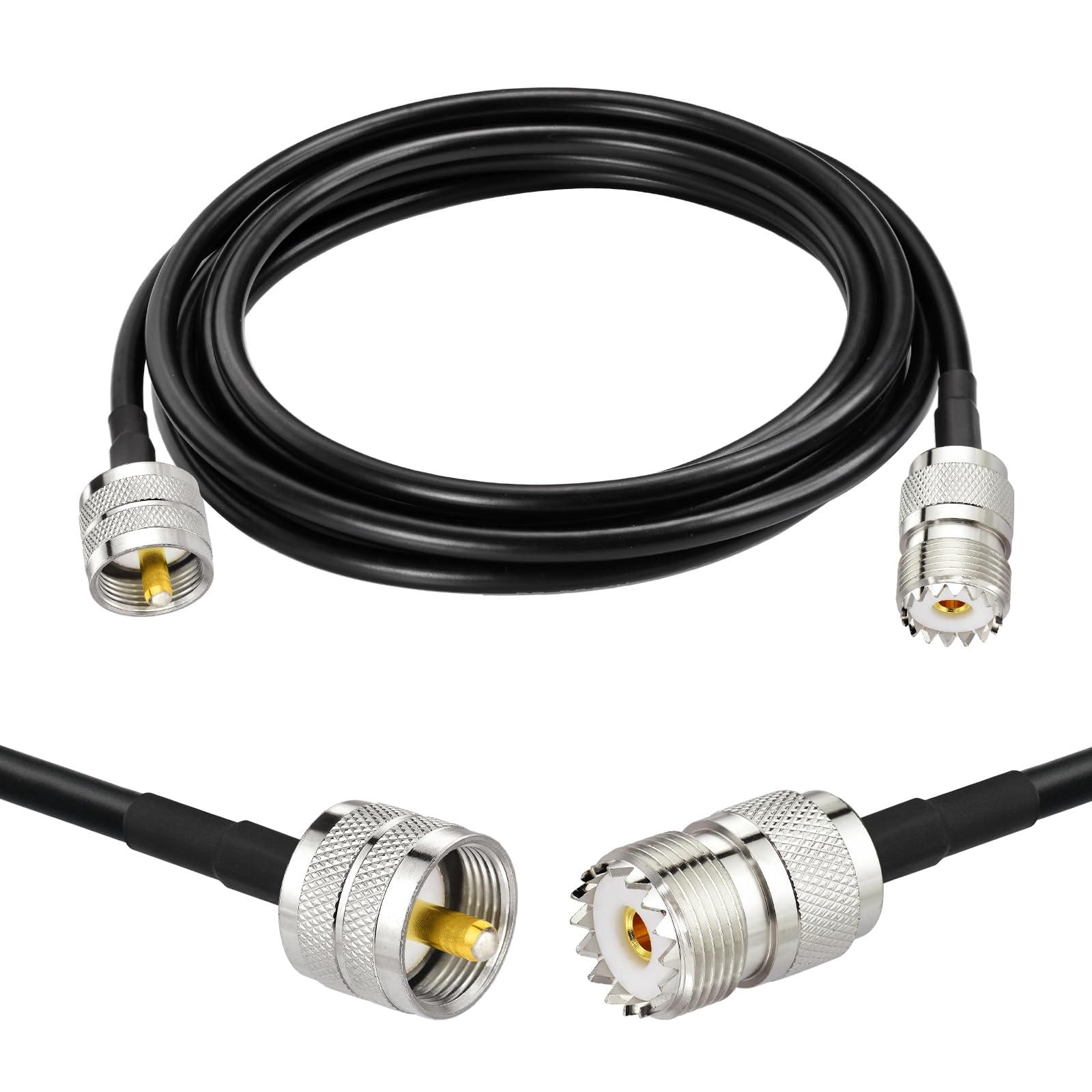 Superbat CB UHF Male PL259 to UHF Female SO239 Jumper - RG58 Coax Cable (3ft) for Marine Boat VHF Radio Antennas, Scanner, Analyzer, Tuner, SWR Meter