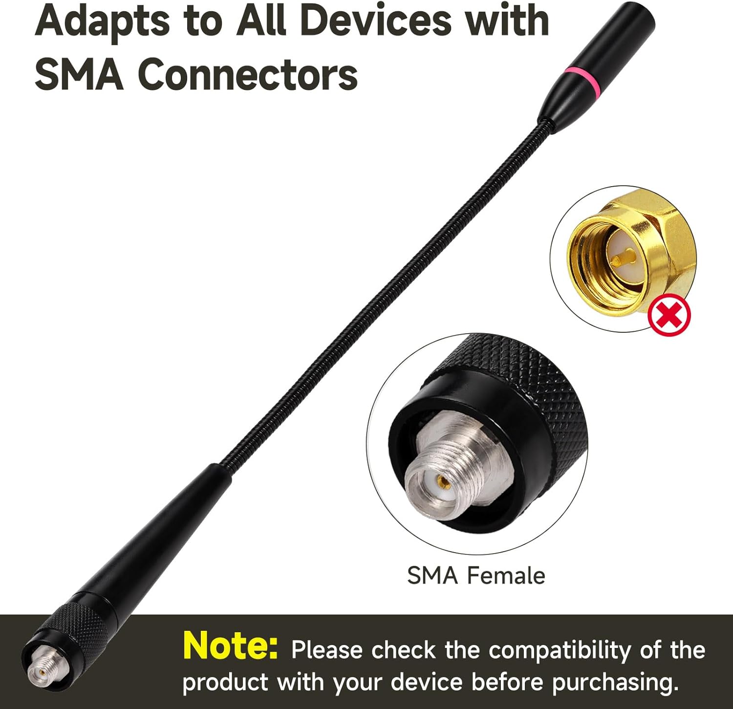 Superbat Dual Band VHF/UHF Antenna SMA Female 144/430MHz High Gain Soft Whip Antenna for Wouxun/TYT Radios Walkie Talkie Ham Radio etc.