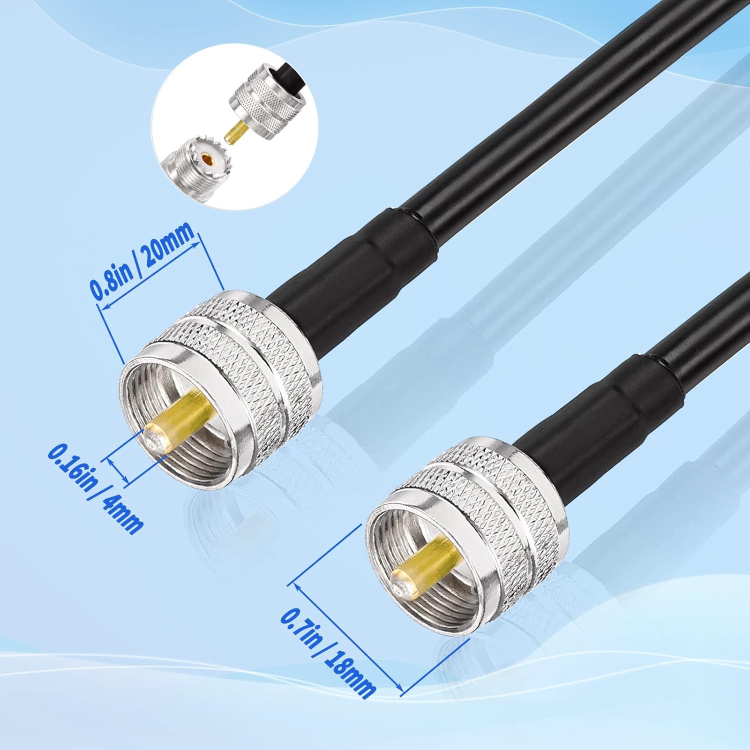 Superbat PL-259 Jumpers, RG8X Jumper PL259 to PL259 Cable (1ft 2-Pack) for CB Antenna Cable Extension Duplexer Tuner Dummy Load Ham Radio and SWR Meter etc.