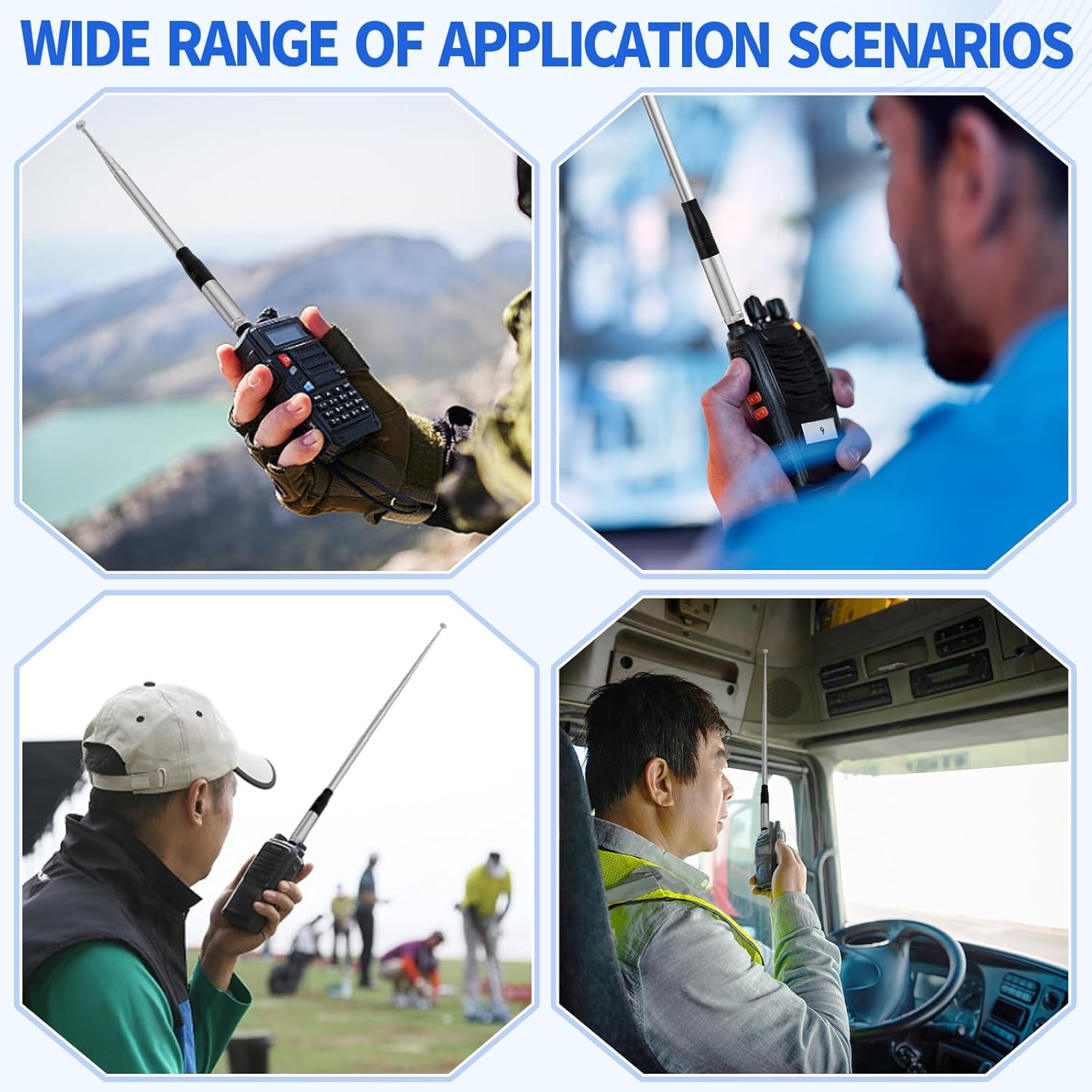 Superbat CB Antenna 27MHz Telescopic CB Radio Antenna Handheld Rod Portable Radio Antenna BNC Male Connector Compatible with Cobra Midland Uniden CB Radio