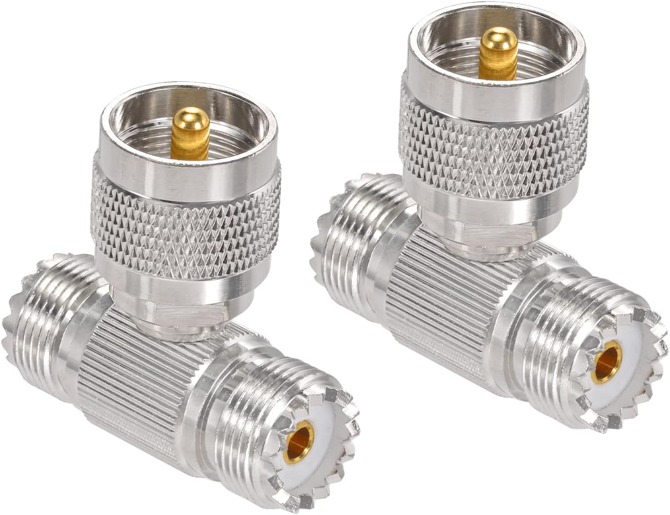 Superbat PL259 Splitter UHF Male to UHF Female Tee Connectors SO239 T Shape Adapters PL-259 Coaxial Splitter Adapter Connector for Ham Radio CB Antenna Coaxial Cable 2-Pack