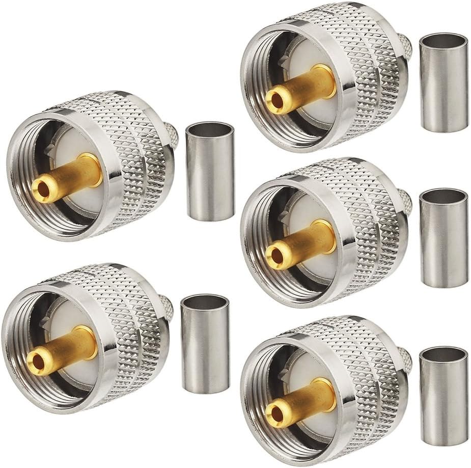 wlaniot PL259 Crimp Connectors UHF Male RF Coax Connector PL-259 Solder Crimp Connectors Compatible with RG58 RG142 RG400 LMR-195 RG303 RG141 Low Loss Coaxial Coax Jumper Cable