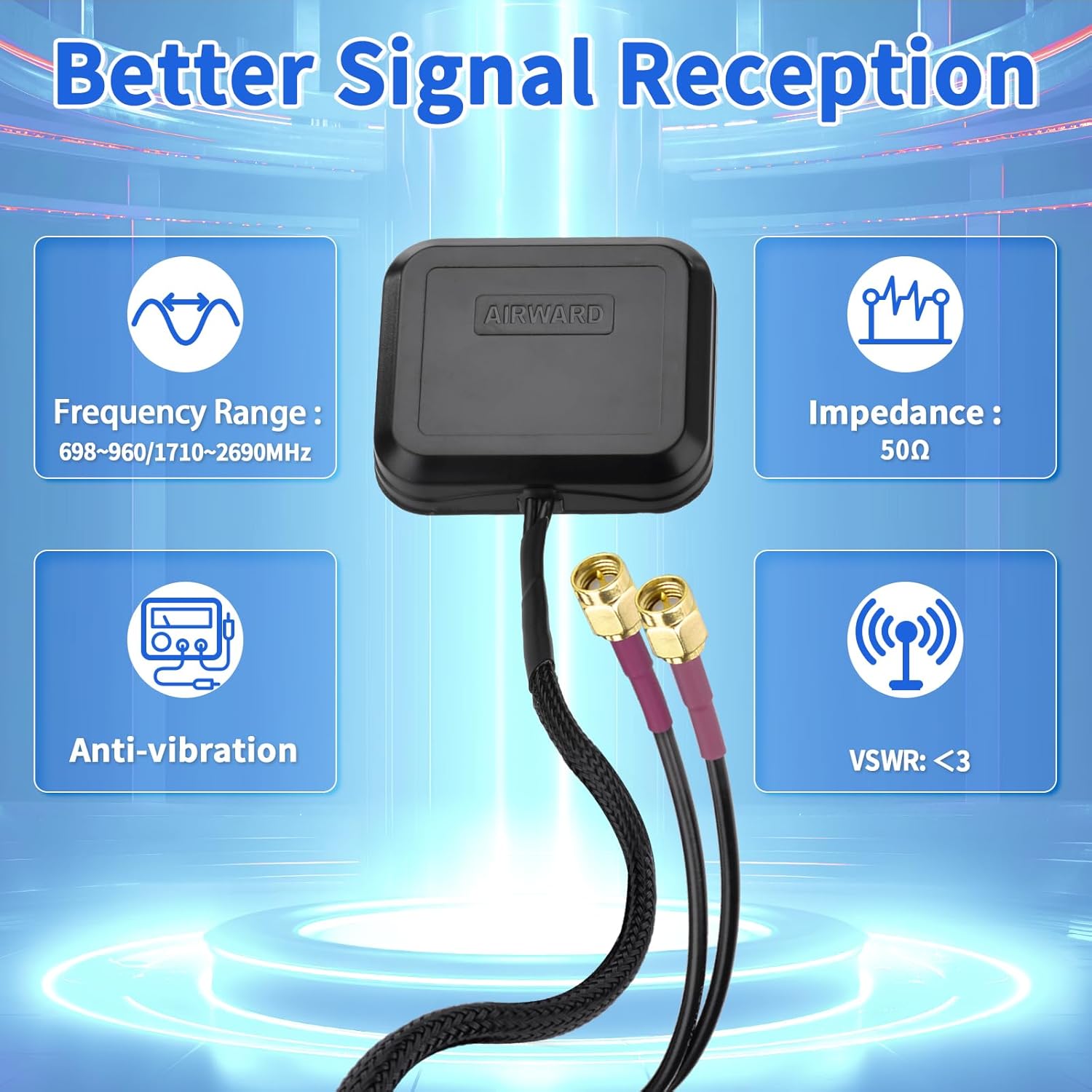 SUPERBAT 4G LTE SMA Male MIMO Antenna Adhesive Magnet Mount with 10ft Extension Cables for Verizon AT&T T-Mobile Sprint 4G LTE Router Cellular IoT Gateway Mobile Broadband Modem Hotspot