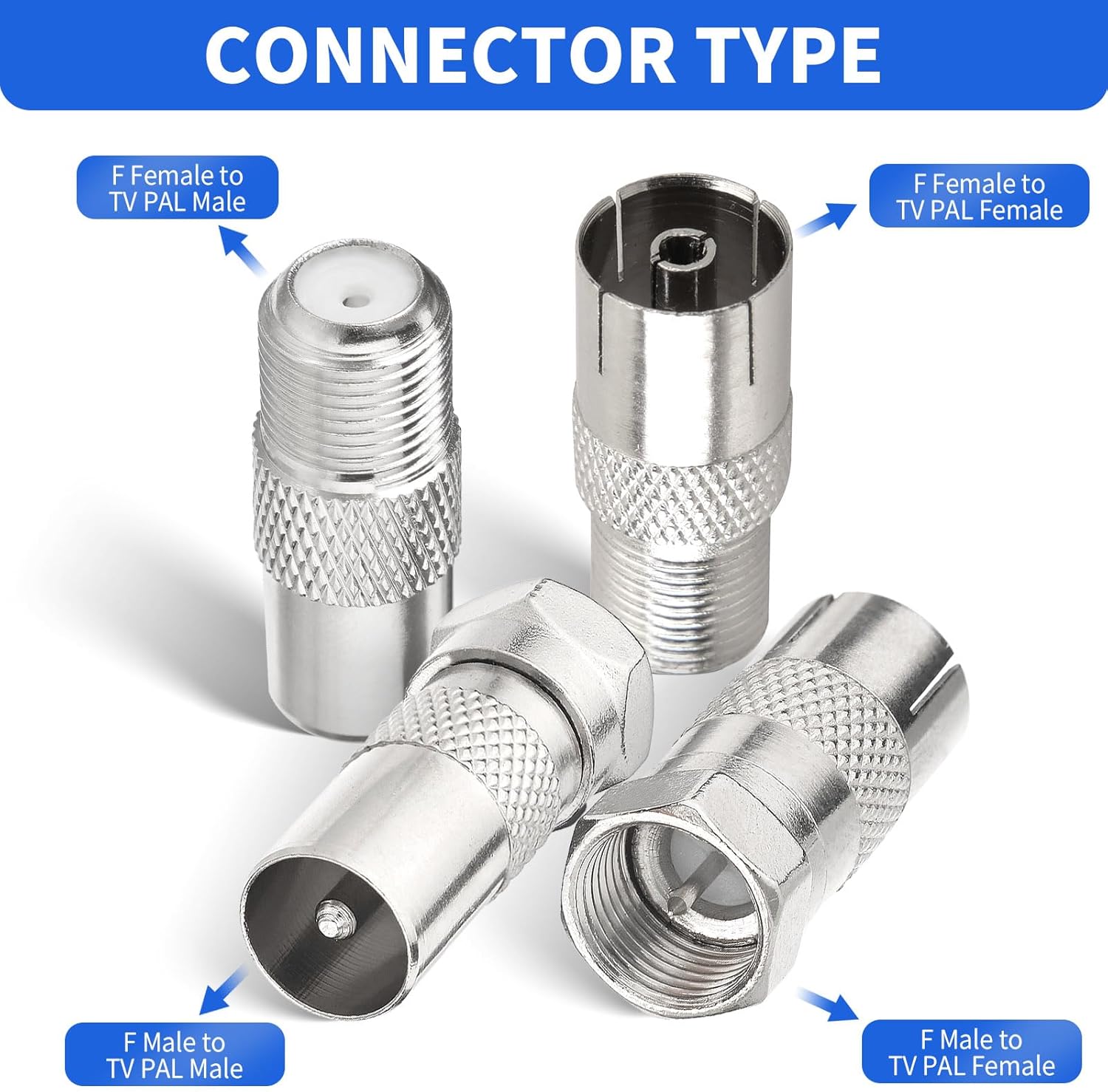Superbat F Female/Male to TV Pal Male/Female RF Coaxial Adapter Connectors Kit 4 Pcs