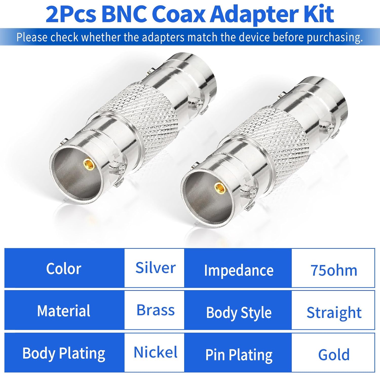 Superbat BNC Adapter 75 Ohm SDI Connector BNC Female to Female Barrel Connector for HD-SDI/3G-SDI/4K/8K SDI Video Camera Cable (2Pcs)