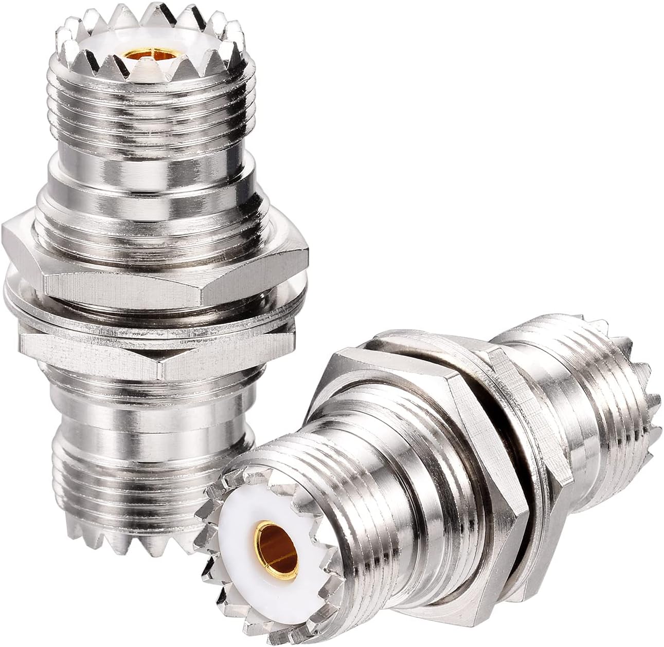 Superbat SO-239 Bulkhead Connector UHF Female Nut Bulkhead Panel Mount Connector, SO239 to SO 239 Adapter for J Pole Antenna 1/4 Wave Antenna etc. 2pcs