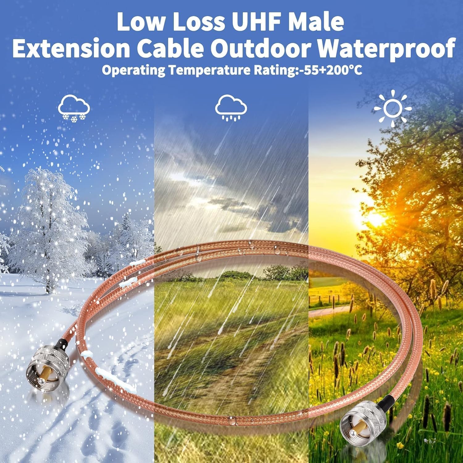 Superbat CB Coax Cable 20ft Low Loss PL-259 UHF Male to Male High Power RG142 Jumper 50 Ohm Coax Cable for HAM Radio CB Radio Antenna Analyzer Dummy Load SWR Meter