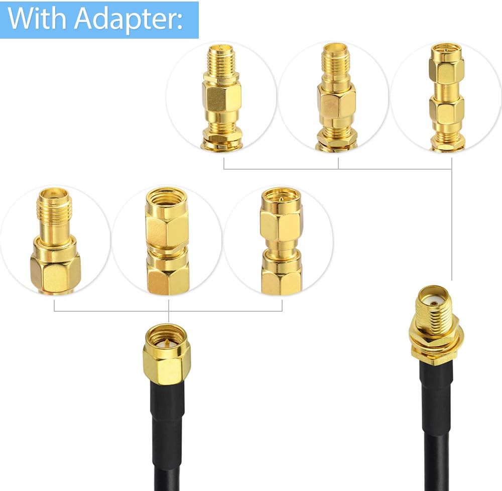 SUPERBAT SMA Male to Female Bulkhead RG58 Coaxial Cable 15ft + 5pcs SMA to SMA/RPSMA Adapter Kit for WiFi SDR FPV Antenna Ham Radio 3G 4G 5G LTE ADS-B GPS Wireless Adapter etc.