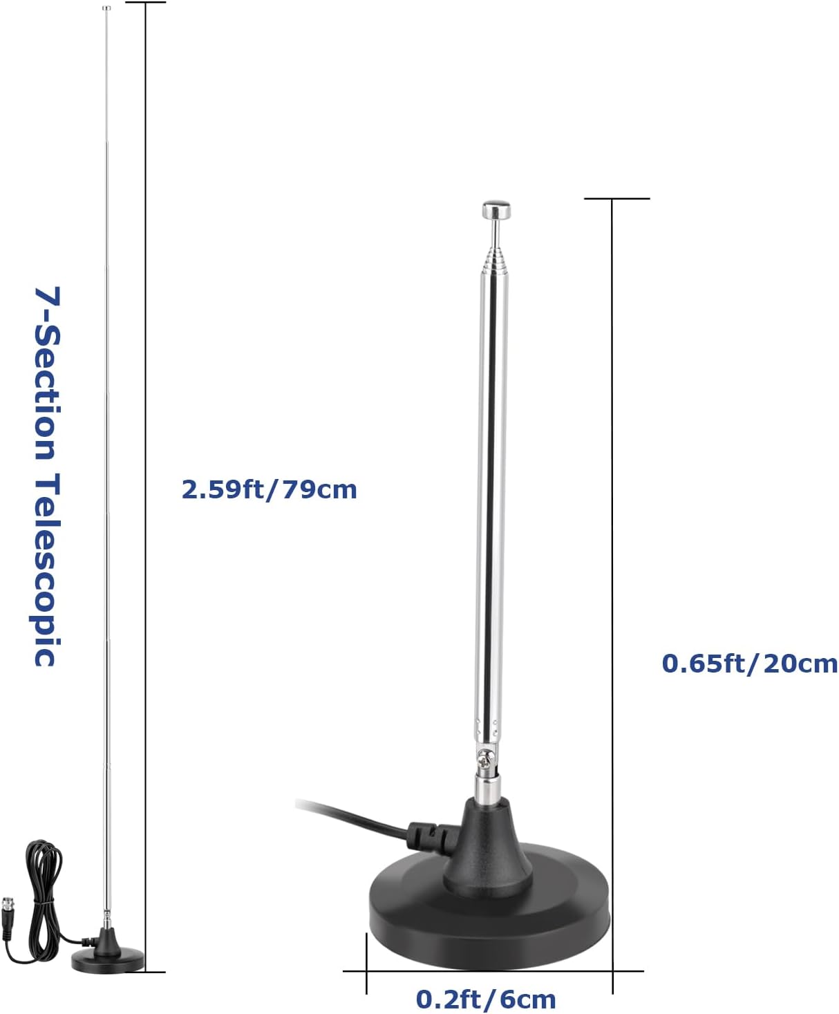 SUPERBAT Strong Magnetic Base Portable Telescopic FM Radio Antenna with 10ft Extension Cable for Yamaha Marantz Pioneer Onkyo Sherwood FM Radio Tuner AV Audio Bluetooth Home Theater Stereo Receiver