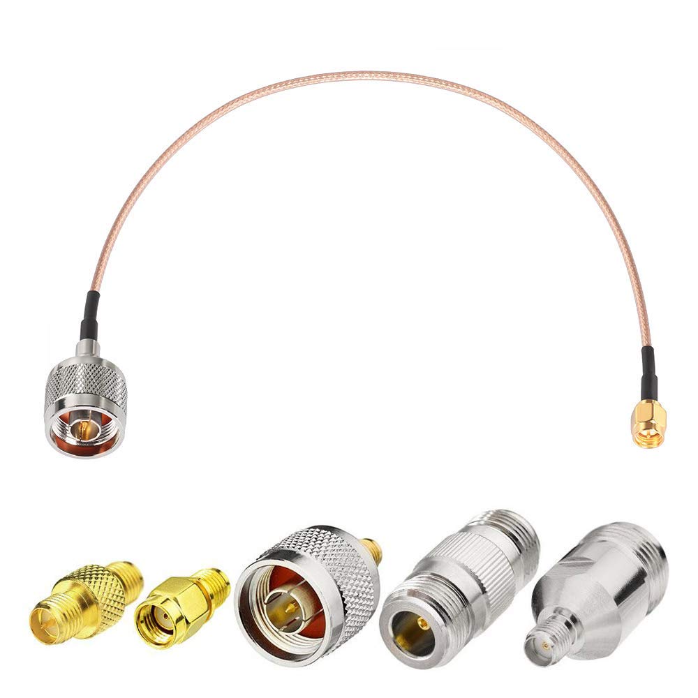 SUPERBAT SMA Male to N Male RF Coaxial Coax Cable 6inches + 5pcs RF Coax Adapter Kit, SMA-N Cable + SMA to N Male/Female Adapter KIT for Celling Antenna Router 3G 4G LTE Ham Antenna etc
