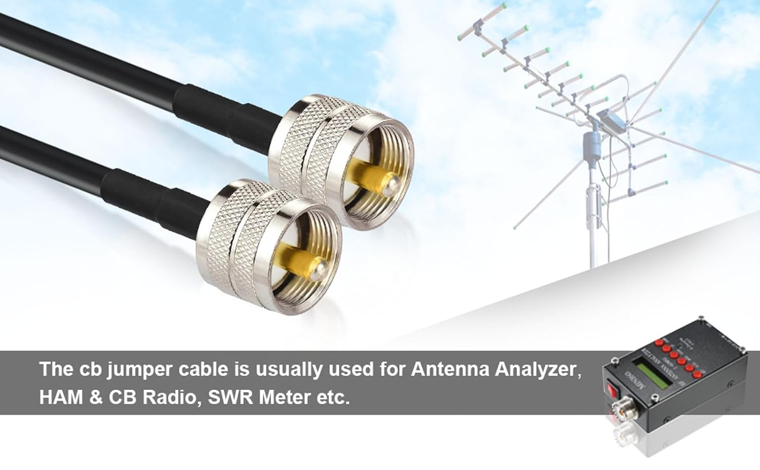 Superbat UHF Male to UHF Male Cable PL259 to PL259 Jumper Low Loss CB Antenna Extension Cable 20ft for Ham CB Radio SWR Meter Antenna Analyzer Dummy Load Radio Scanner etc.