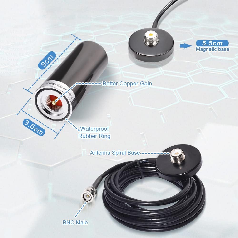 wlaniot Vehicle/Car Mobile Dual Band Antenna BNC Male Connector Magnetic Base Mount 5M RG58 Cable for BC125AT Scanner