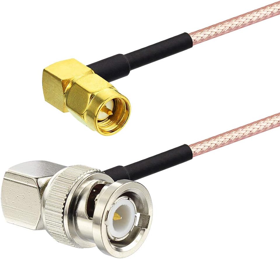 SUPERBAT SMA to BNC Cable Pigtail，SMA Male 90-Degree to BNC Male Adapter Right Angle Using RG316 Jumper RF Coaxial Cable, 20Inch 2Pcs