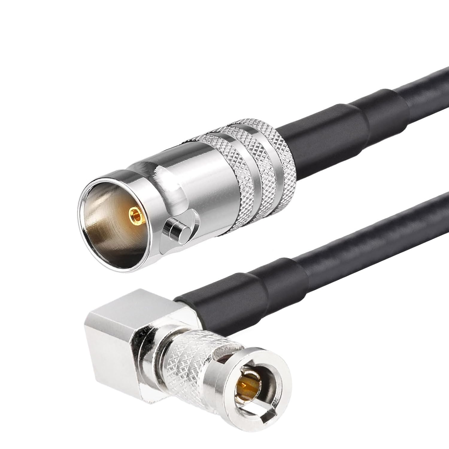 Superbat HDBNC to BNC Cable  BNC Female to HDBNC Male Cable Right Angle Black Belden 1855A, Support 3G/6G/12G-SDI for Blackmagic Video Assist Monitor Cameras Video Switchers 2-Pack