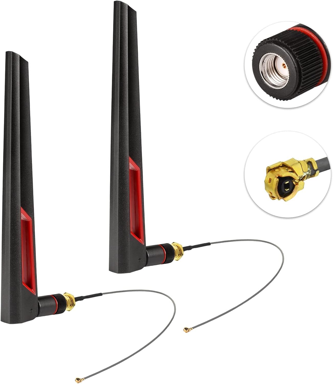 SUPERBAT 8dBi WiFi Antenna 2.4GHz 5GHz 5.8GHz Dual Band RPSMA Antenna + 15CM U.fl/IPEX to RP-SMA Pigtail for Mini PCIe Card Wireless Routers, PC Desktop, Repeater, FPV UAV Drone 2pcs