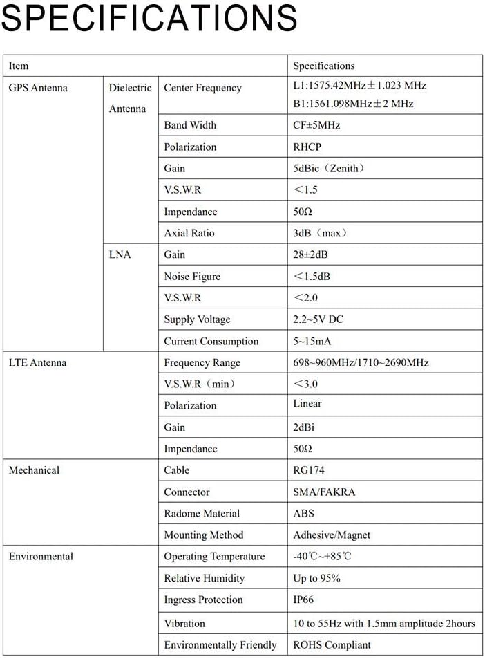 Superbat Vehicle GPS + 4G LTE Magnetic Mount Combination Antenna with SMA Connector for GPS Navigation Head Unit Car Telematics 4G LTE System
