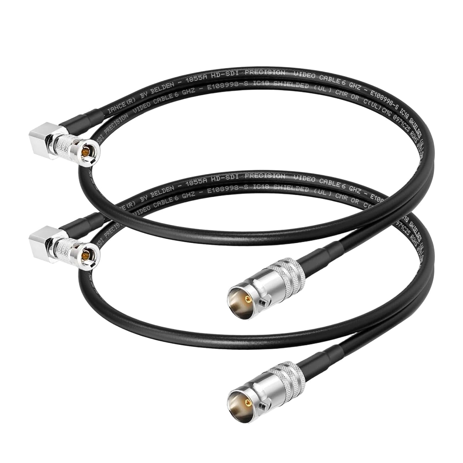 Superbat HDBNC to BNC Cable  BNC Female to HDBNC Male Cable Right Angle Black Belden 1855A, Support 3G/6G/12G-SDI for Blackmagic Video Assist Monitor Cameras Video Switchers 2-Pack