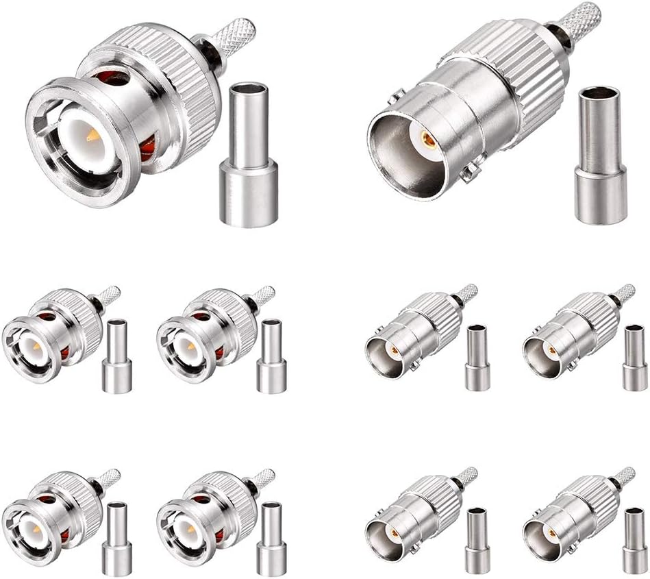 SUPERBAT BNC Crimp Connectors Kit - BNC Male & Female Crimp Solder Attachment Connector Kit for RG174, RG316, RG188, LMR100 Coax Cable (10 Pack)