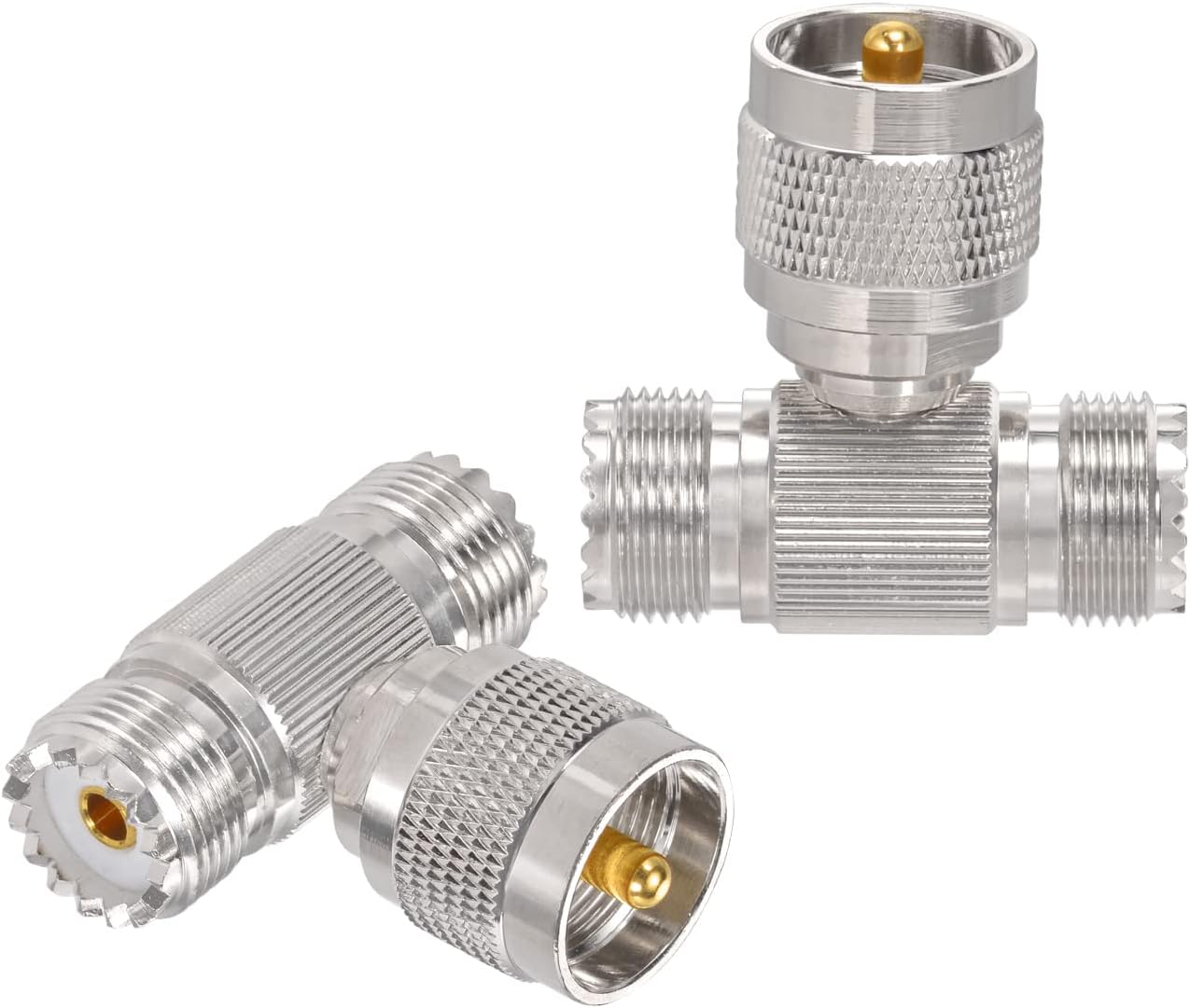 Superbat PL259 Splitter UHF Male to UHF Female Tee Connectors SO239 T Shape Adapters PL-259 Coaxial Splitter Adapter Connector for Ham Radio CB Antenna Coaxial Cable 2-Pack
