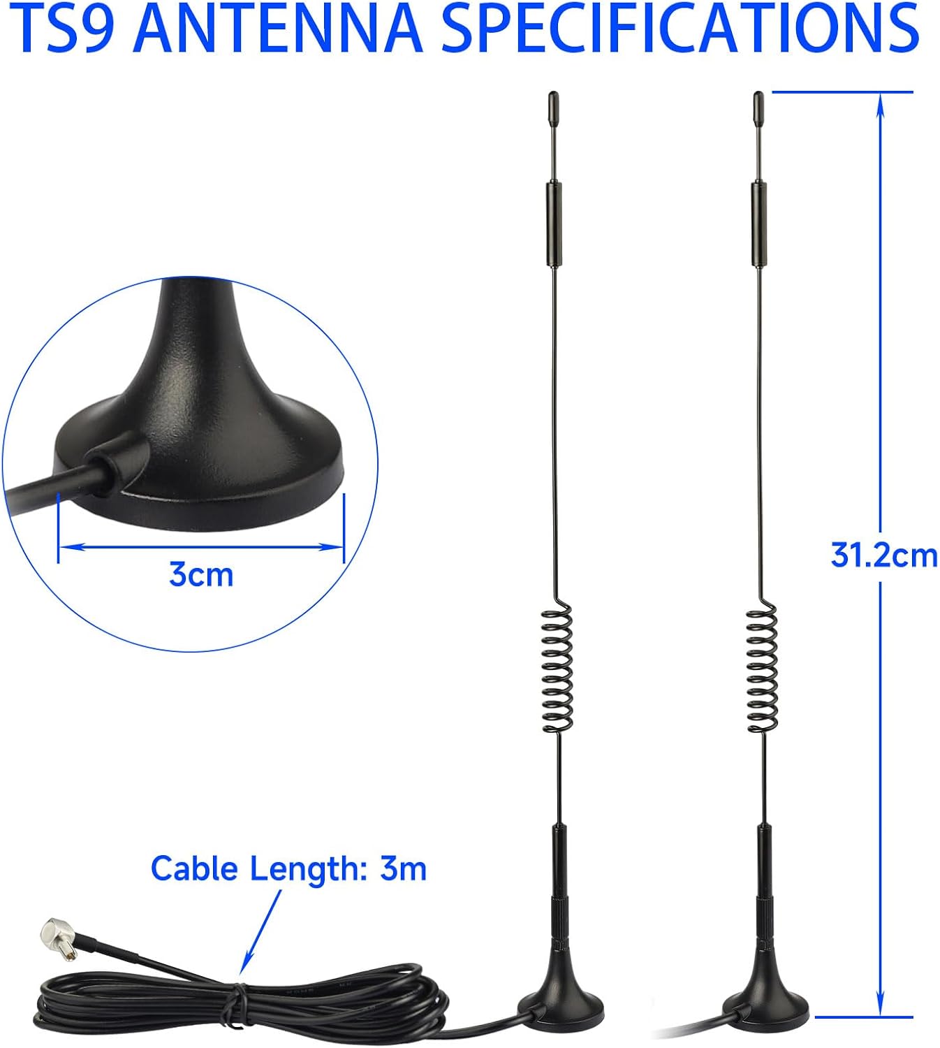 Superbat 7dBi External Magnetic Coil Antenna TS9 Connectors Antenna for Modem Dongle AT&T Nighthawk M5 / MR5100 M1 / MR1100, Verizon Jetpack 8800L MiFi Hotspots 2-Pack
