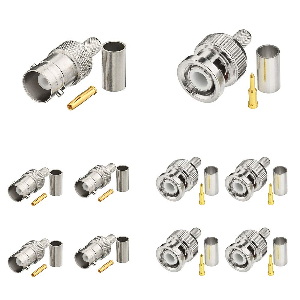 SUPERBAT BNC Crimp Connectors Kit - BNC Male & Female Crimp Solder Attachment Connector Kit for RG174, RG316, RG188, LMR100 Coax Cable (10 Pack)
