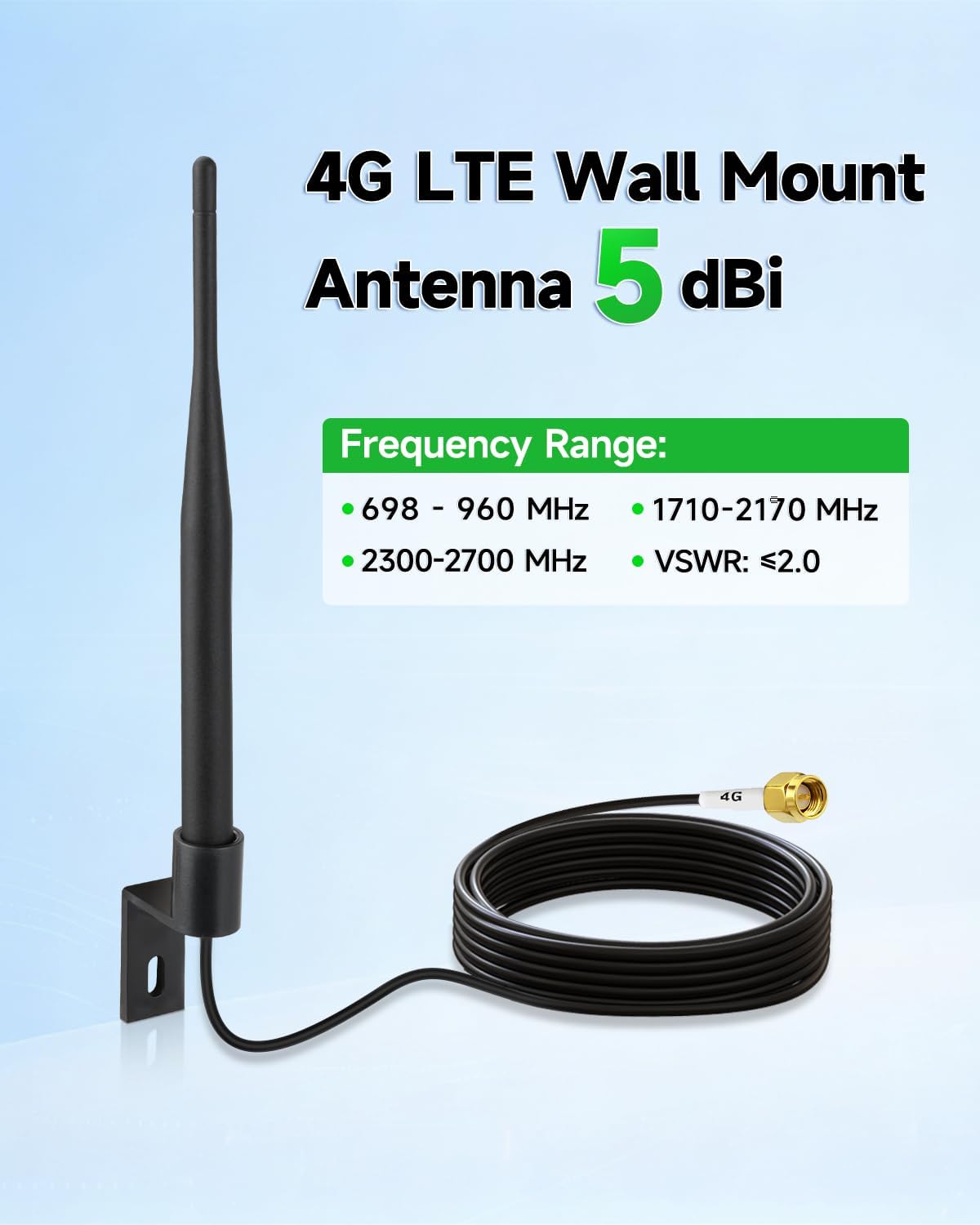 Superbat SMA Antenna 698-2700MHz 5dBi Omni-Directional 4G LTE Cellular Antenna with 10ft Cable Mounting Bracket for Cellular Signal Booster Camera Router Gateway etc.