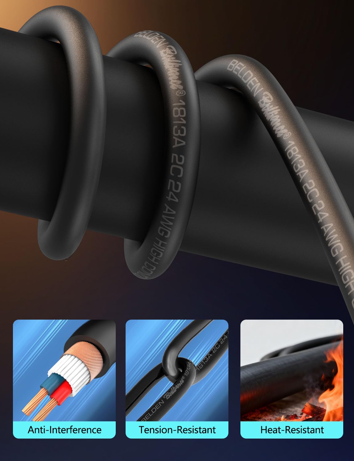 Superbat Premium 6.35mm TRS Balanced Stereo Audio Cable 3FT,24AWG Low Noise Dual Shielded with Gold Plated Connectors for Electric Guitar, Bass, Keyboard, Amp, Speaker 2-Pack