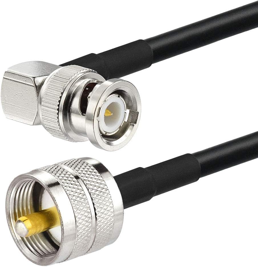 Superbat PL259 to BNC 12inch UHF Male to BNC Male Right Angle Jumper RG58 Coax Cable for CB Radio, Ham, Scanner, Antenna, SWR Meter, Dummy Load, 2-Pack