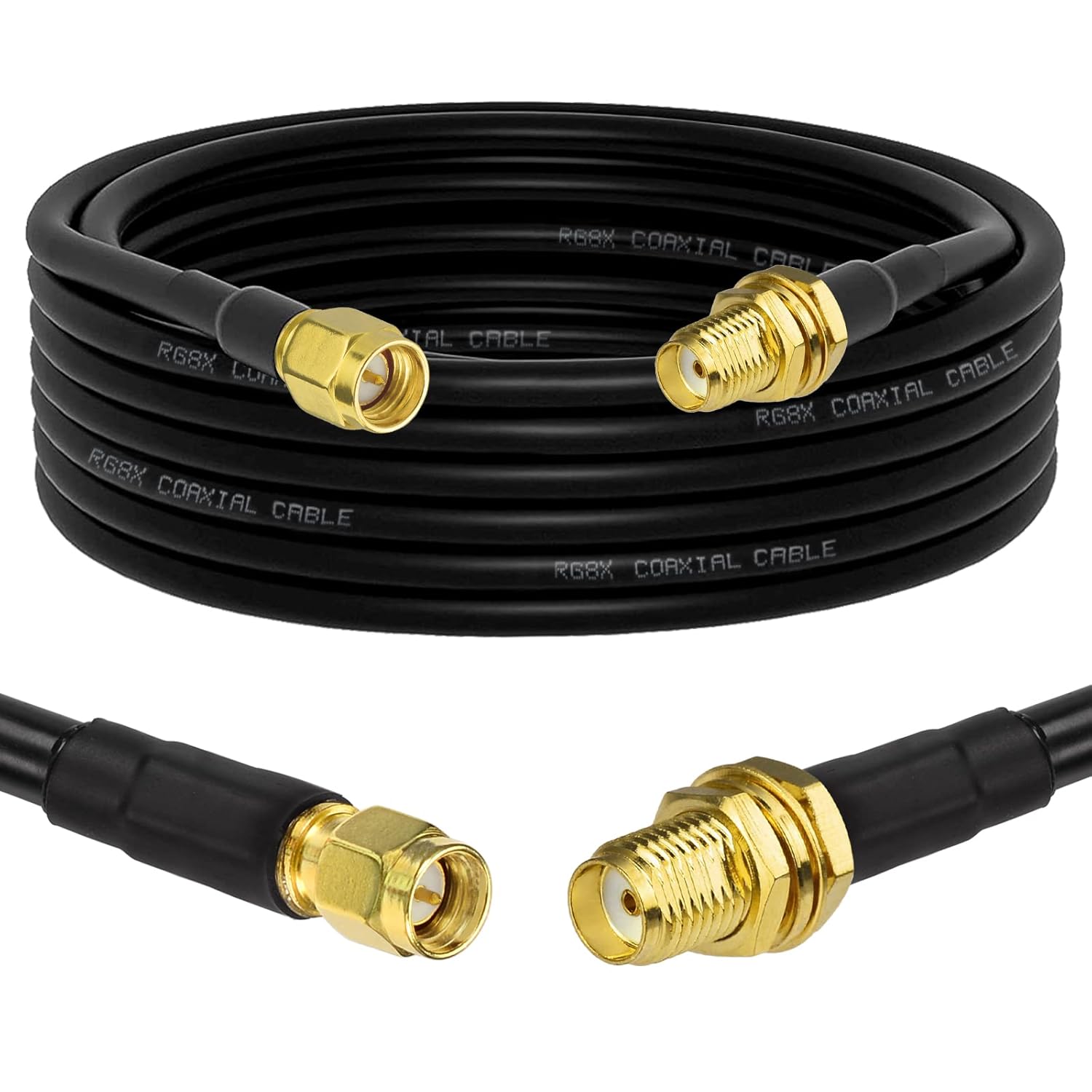 Superbat SMA Coaxial Extension Cable (2-Pack) SMA Male to SMA Female Bulkhead Mount RG8X Cable 15ft for WiFi Router Security Camera Wireless Network Card Adapter (Not for TV)