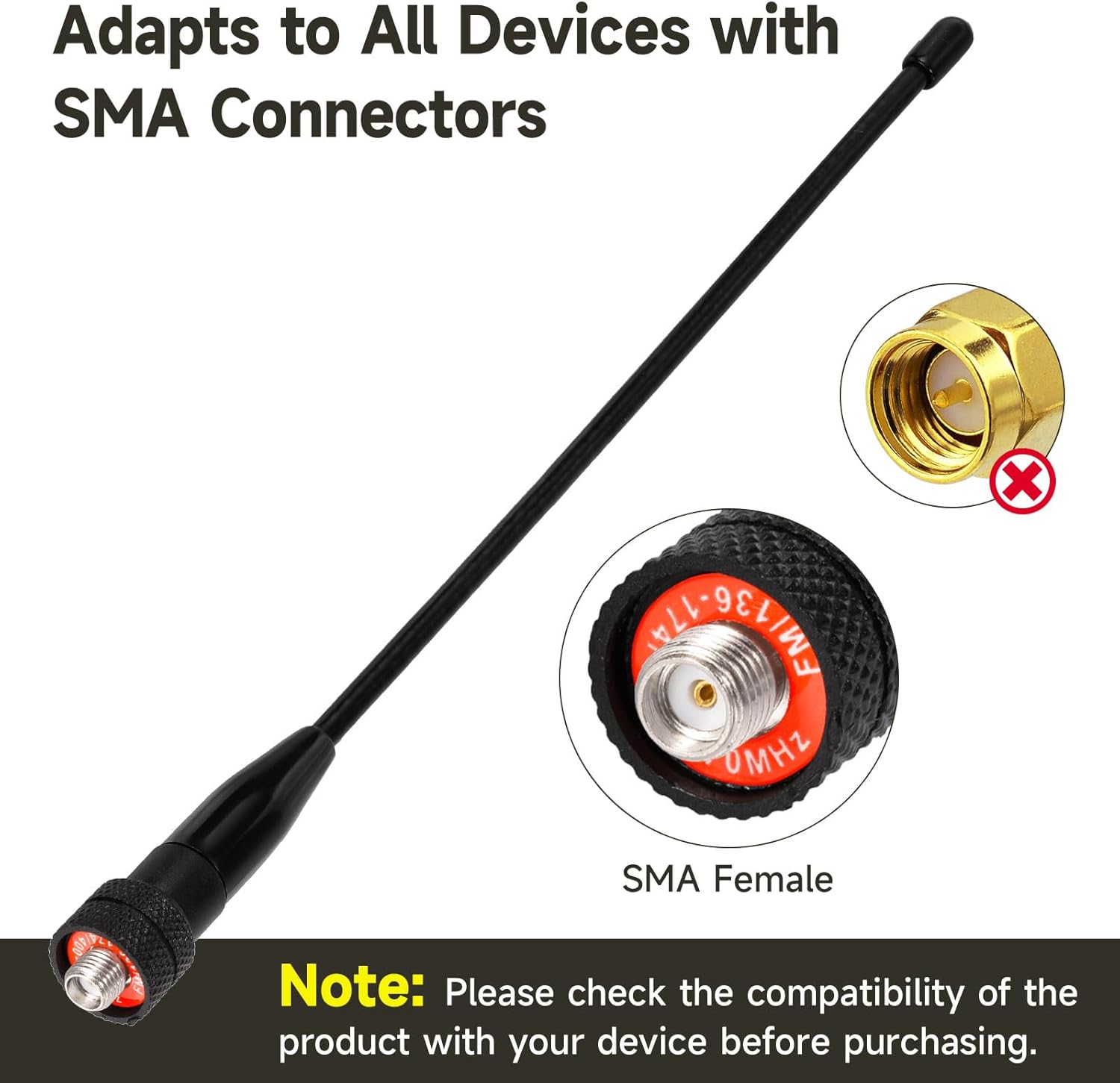 Superbat Handheld Radio Antenna with SMA Connector 136-174MHz/400-470MHz (2-Pack) Compatible for Wouxun/TYT Ham Radio Antenna etc.