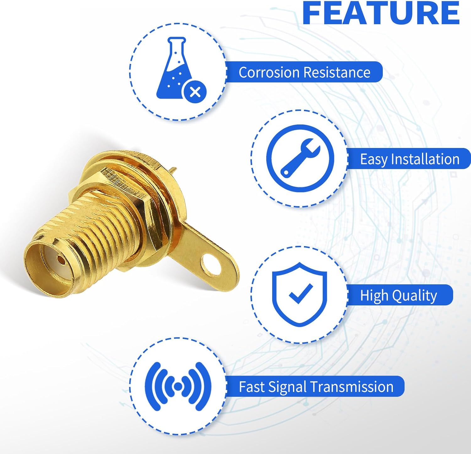 wlaniot SMA Female Connector SMA Coaxial Panel Mount Connector with Bulkhead Nut and Solder Cup Terminal 5pcs