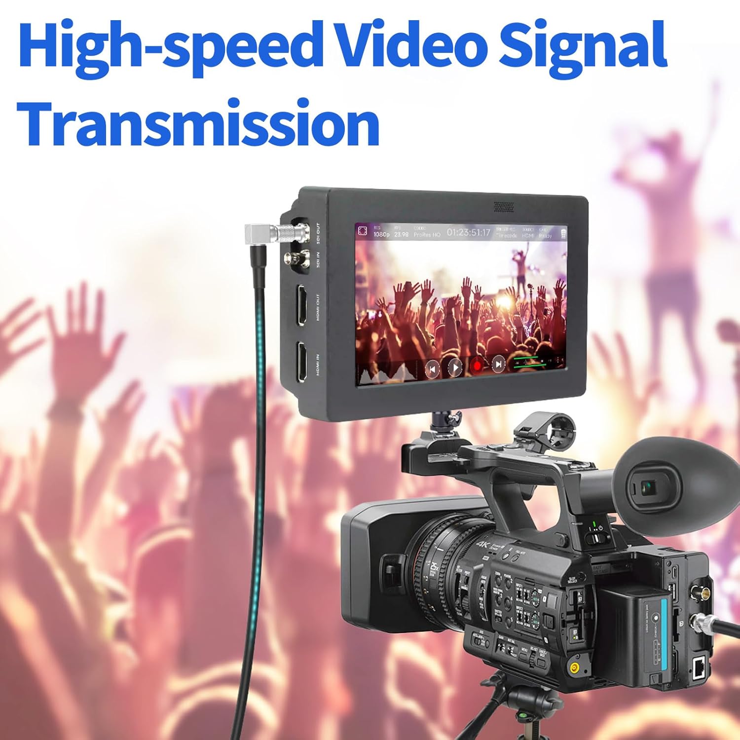 Superbat HDBNC to BNC Cable  BNC Female to HDBNC Male Cable Right Angle Black Belden 1855A, Support 3G/6G/12G-SDI for Blackmagic Video Assist Monitor Cameras Video Switchers 2-Pack