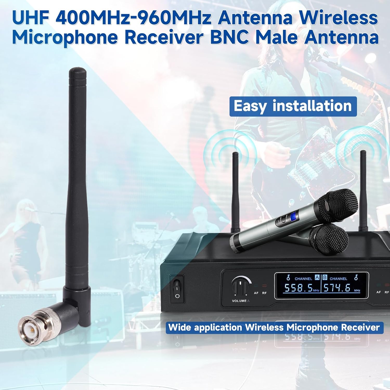 SUPERBAT UHF 400MHz-960MHz Antenna Wireless Microphone Receiver BNC Male Antenna Replacement for Wireless Microphone Receiver System,Headband Headsets,Lapel Lavalier,Goosneck,Headphone(2-Pack)