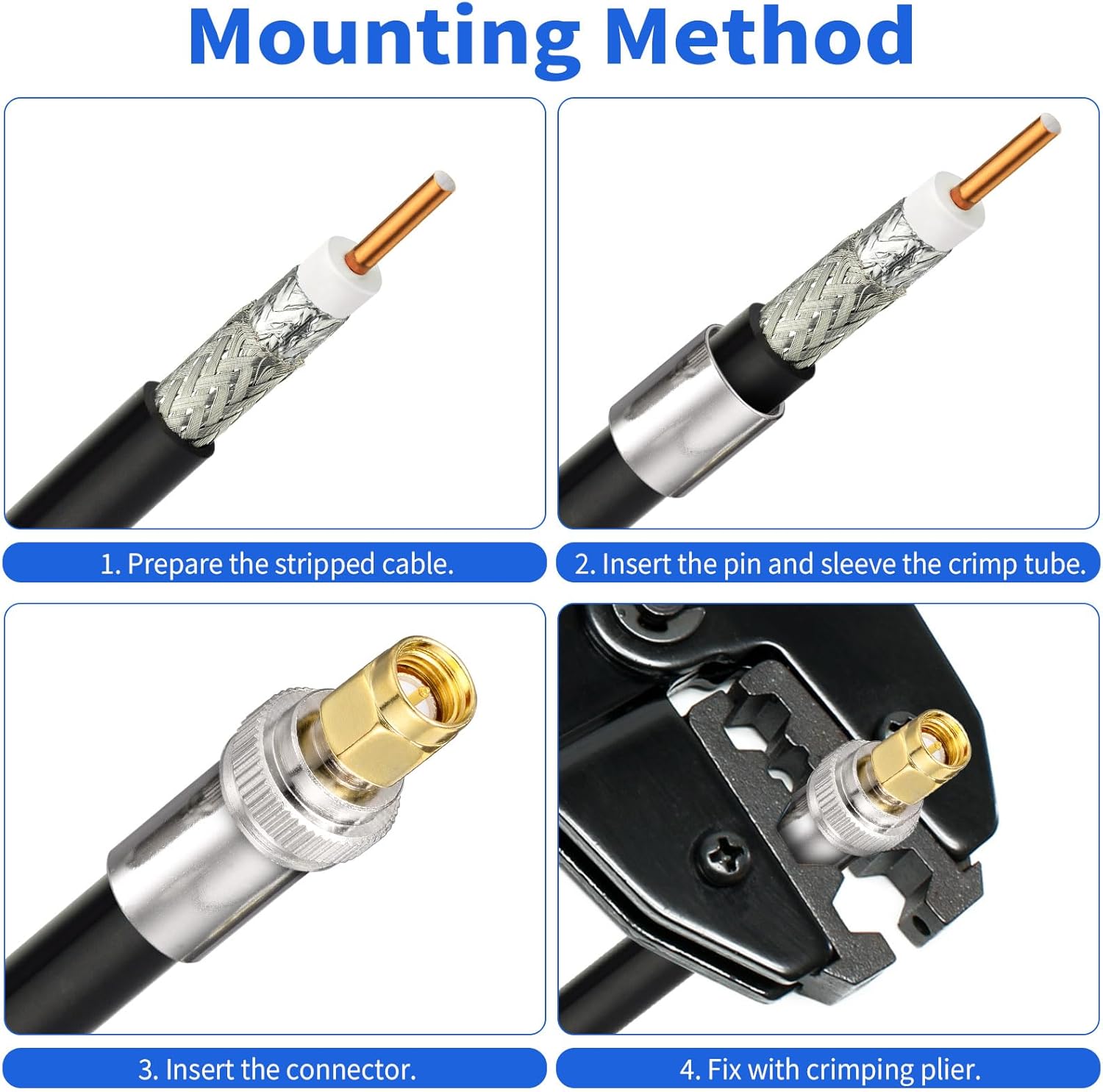 Superbat SMA Connectors Kit SMA Male Crimp Solder Connector Kit Attachment for LMR-400 RG8 RG8/U RG213 Belden-9913 SMA Extension Cable 5-Pack