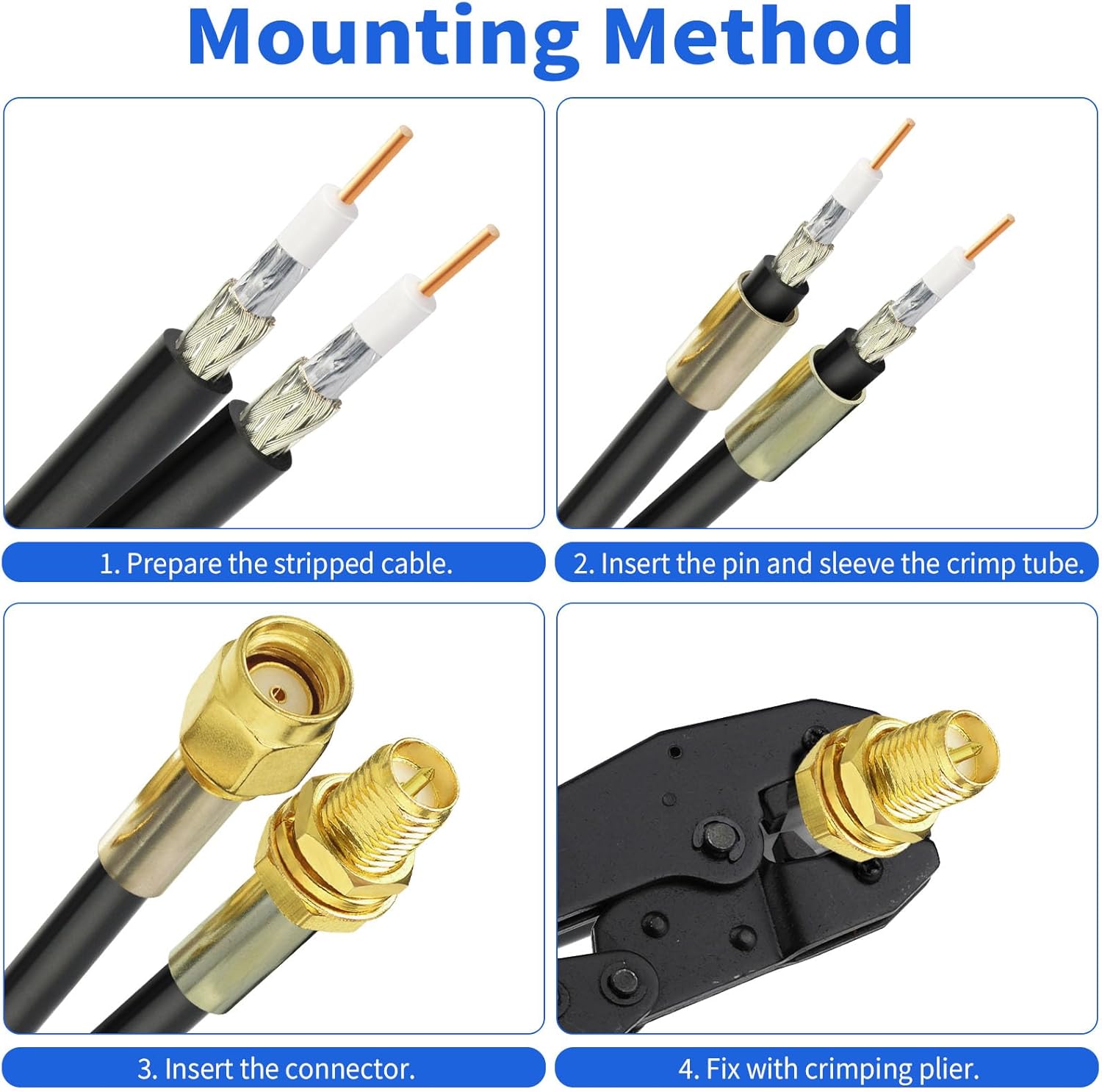 SUPERBAT RPSMA Crimp Connectors Kit RP-SMA Male + RP-SMA Female Crimp Solder Connectors Kit RG58 RG303 RG141 RG142 RG400 LMR195 Low Loss Coax Cable 10-Pack