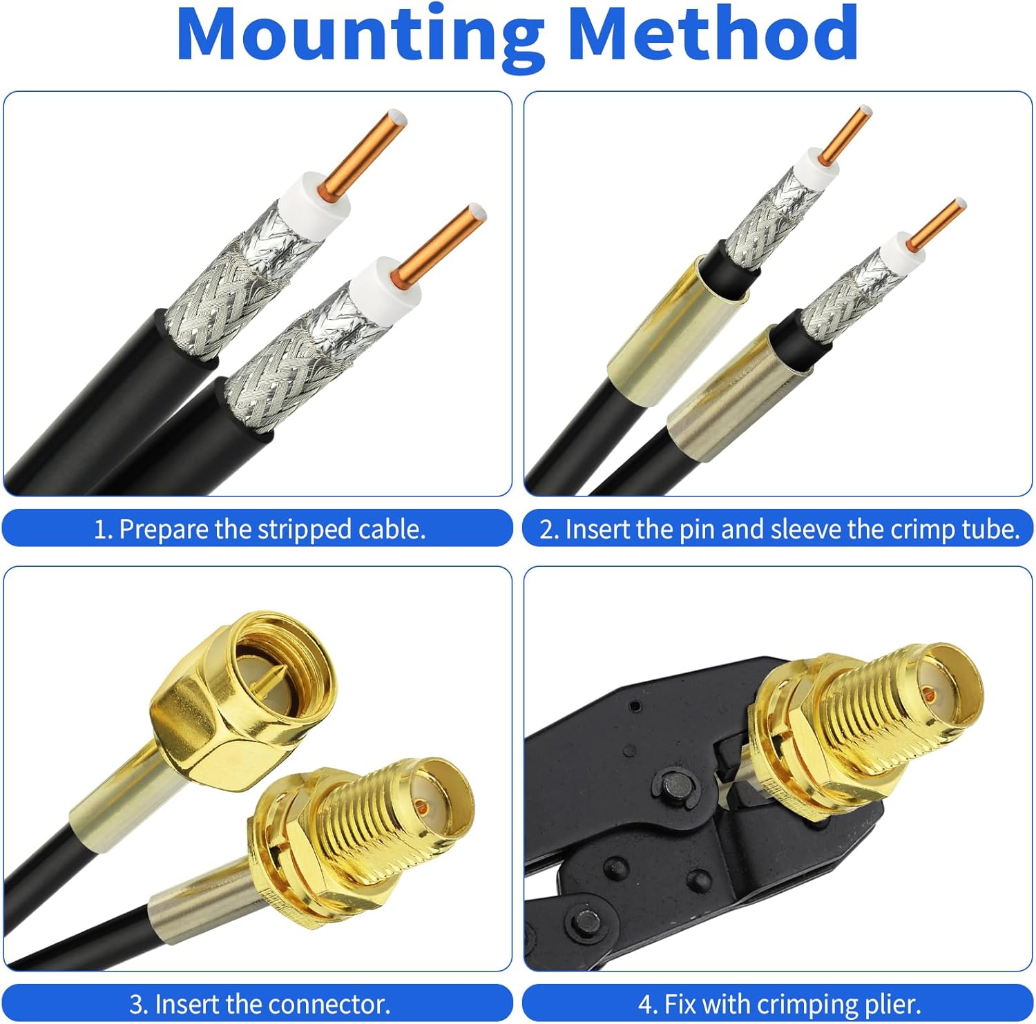 Superbat SMA Crimp Connectors Kit SMA Male + SMA Female Crimp Solder Connector Kit Attachment for RG174 RG316 RG188 LMR100 Coax Cable 10-Pack