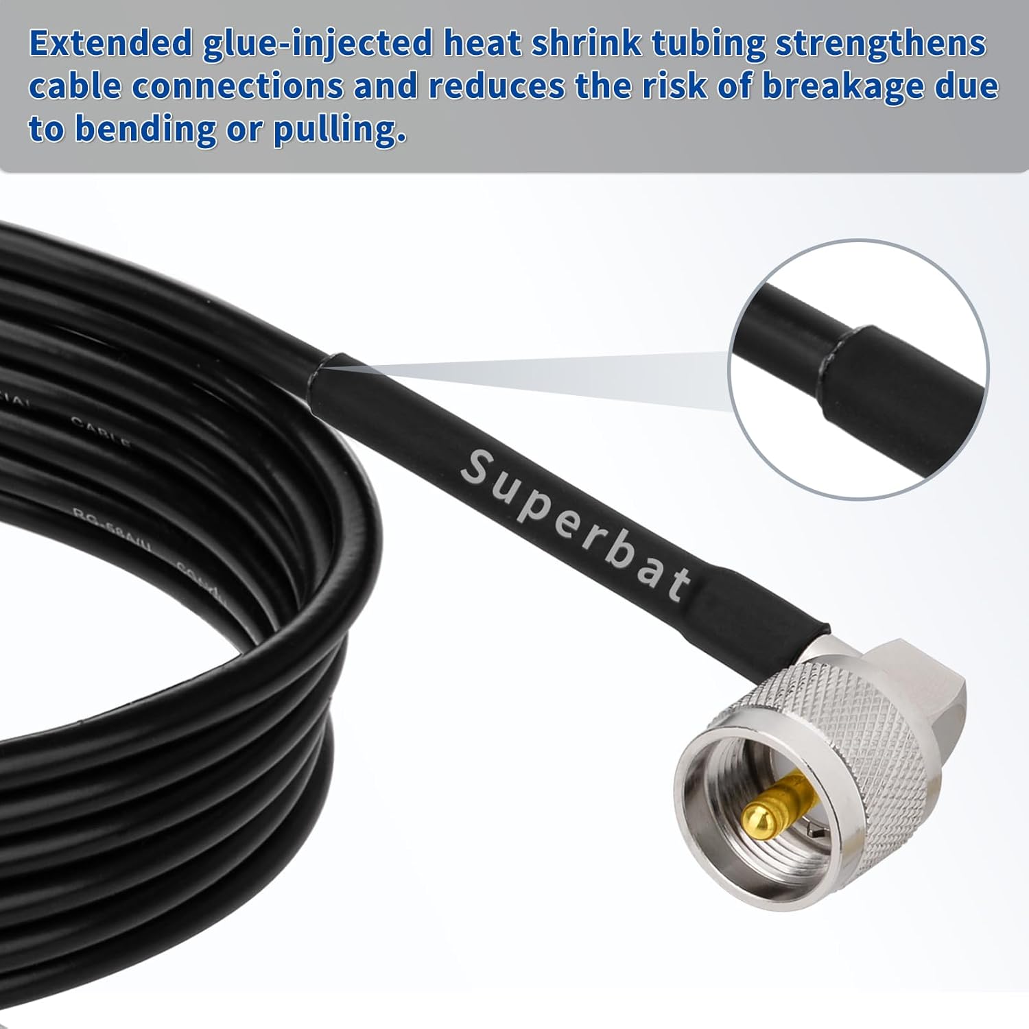 Superbat CB Coax Cable 6FT RG58 UHF PL-259 Male to Male Right Angle Coaxial Cable Low Loss 50 ohm Coax for CB Ham Radio, Antenna Analyzer, SWR Meter