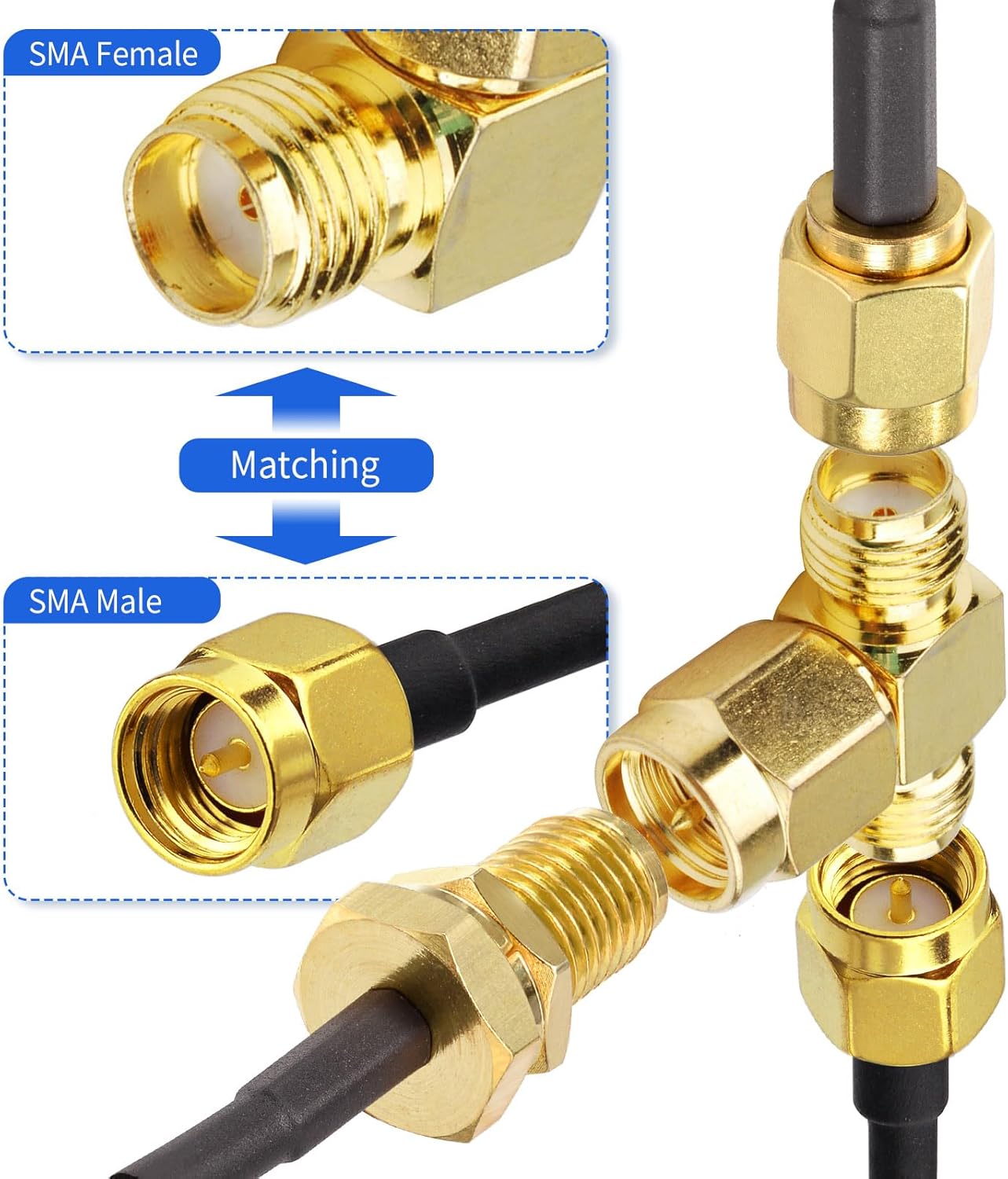 SUPERBAT SMA Adapter Splitter 2-Way, SMA Male to Dual Female Splitter Antenna Adapter Converter 3pcs