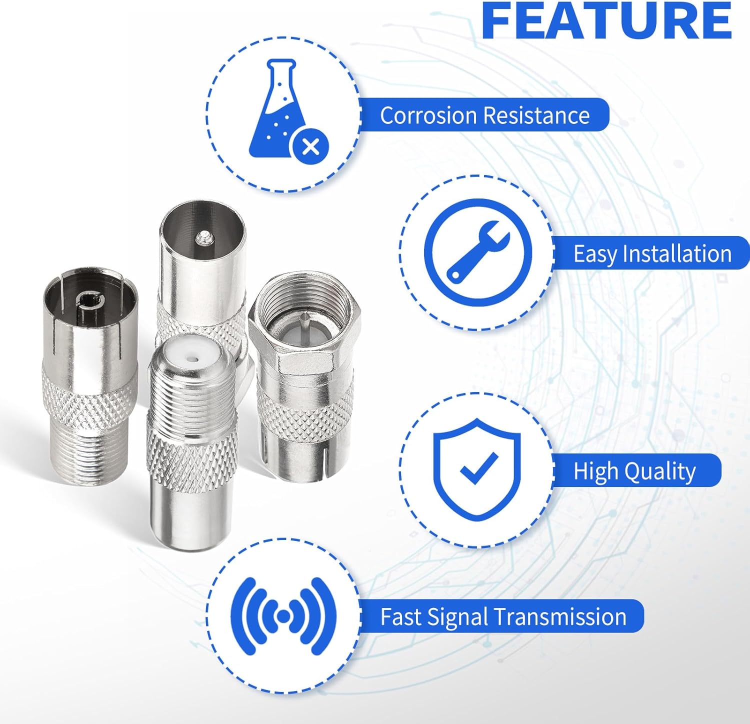 Superbat F Female/Male to TV Pal Male/Female RF Coaxial Adapter Connectors Kit 4 Pcs