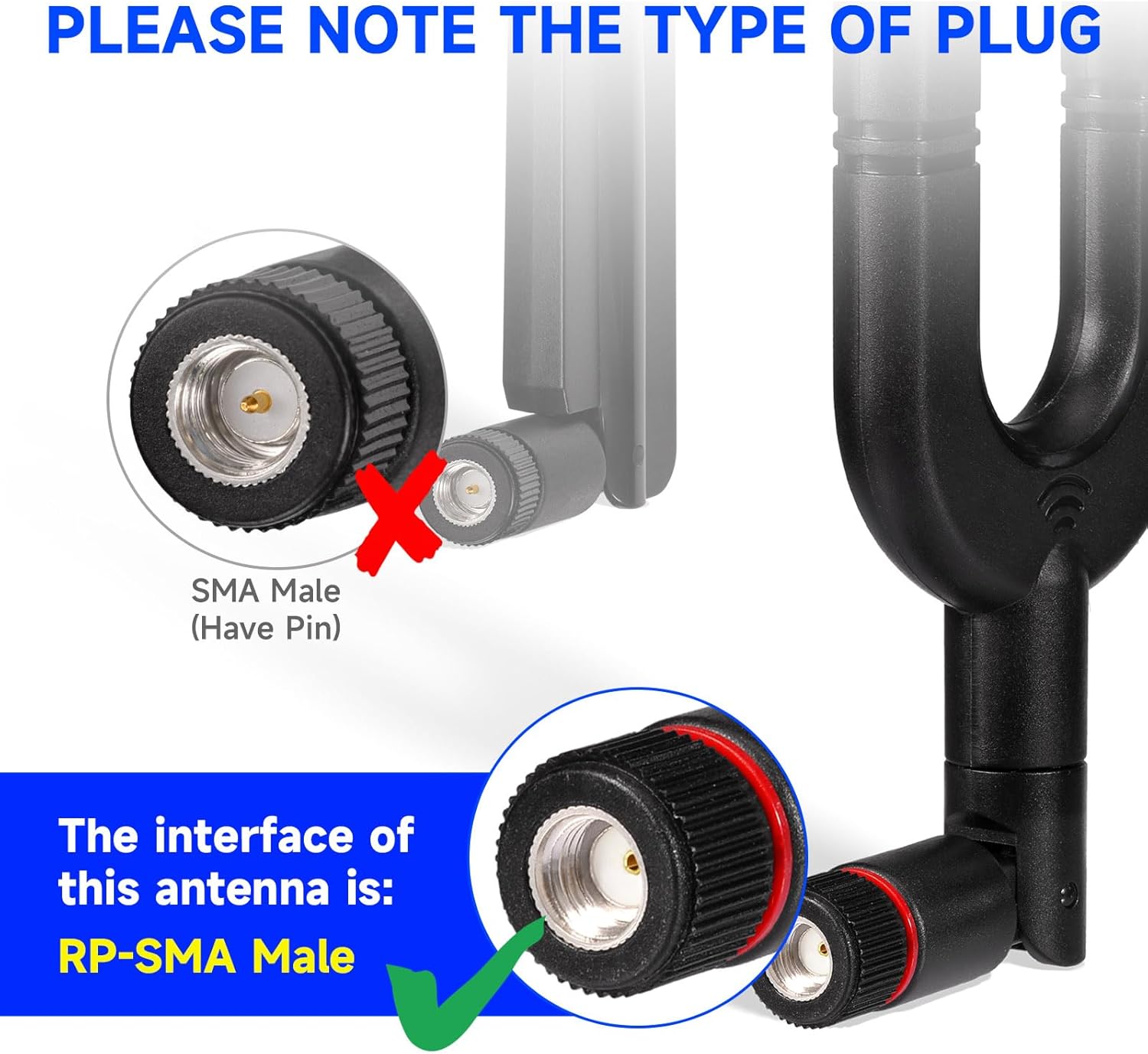 Superbat WiFi Antenna RP-SMA Male 2.4GHz 5GHz 5.8GHz Dual Band Antenna for PC PCI-E WiFi Network Card Router USB Adapter Wireless Camera Monitor etc. 2Pcs