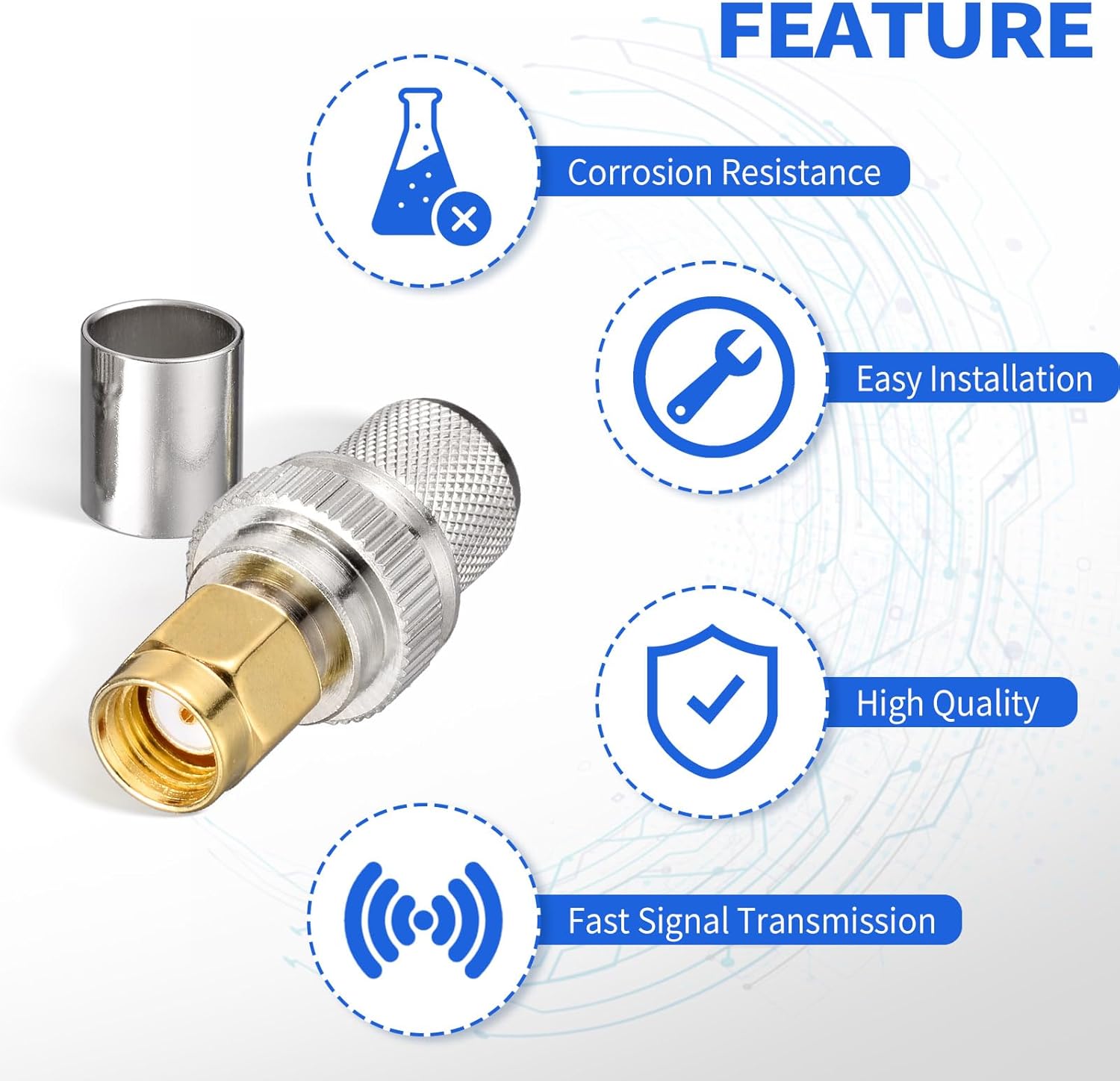Superbat RP SMA Connectors Kit RP-SMA Male Crimp Solder Connector for LMR400 RG213 RG8 RG8/U Belden-9913 WiFi Antenna Extension Cable 5-Pack