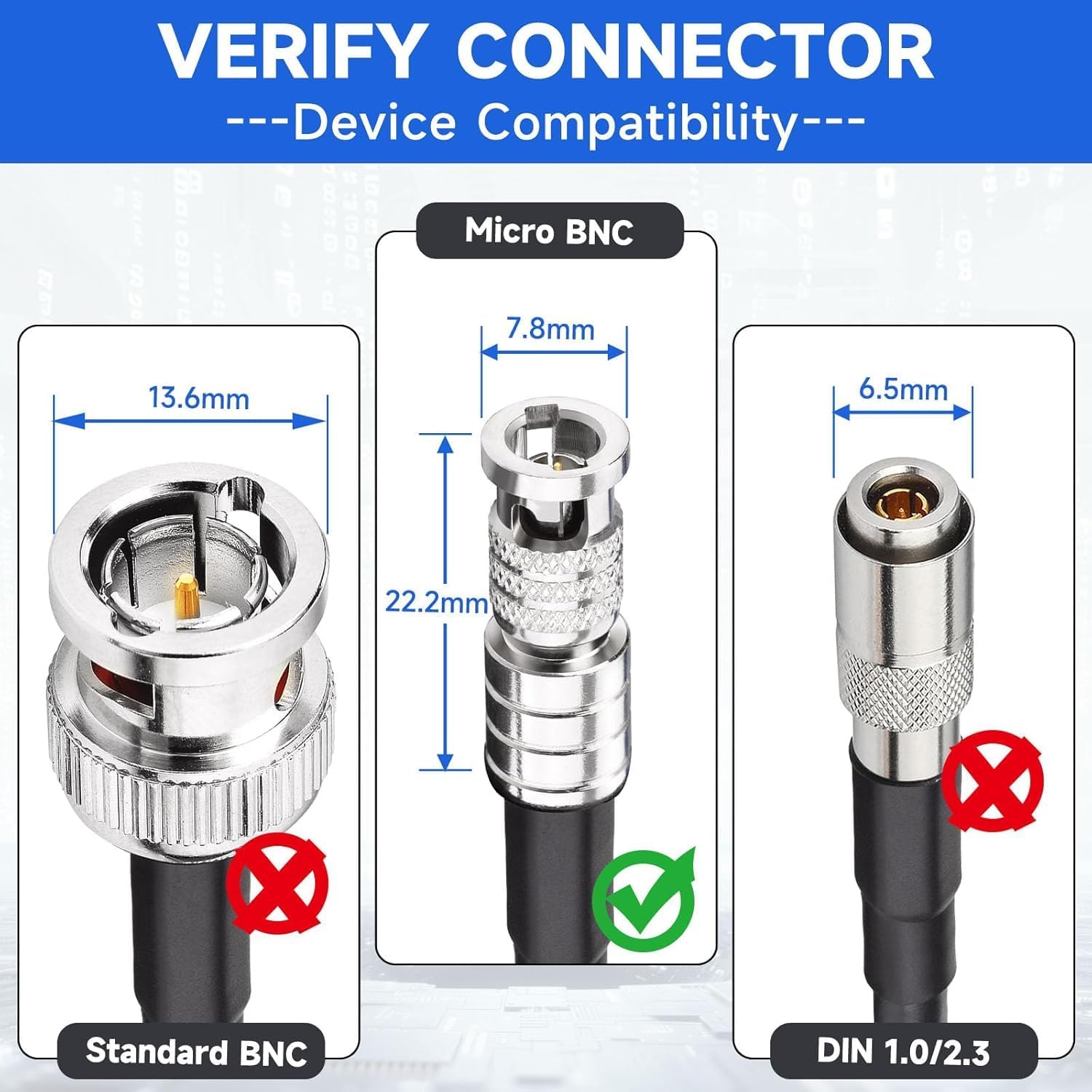 Superbat HD-BNC Male to BNC Female Cable 12inch Belden 1694A 18AWG 3G/6G/HD-SDI Cable 75 Ohm Supports 4K/8K Video for Broadcast & Cameras 2-Pack
